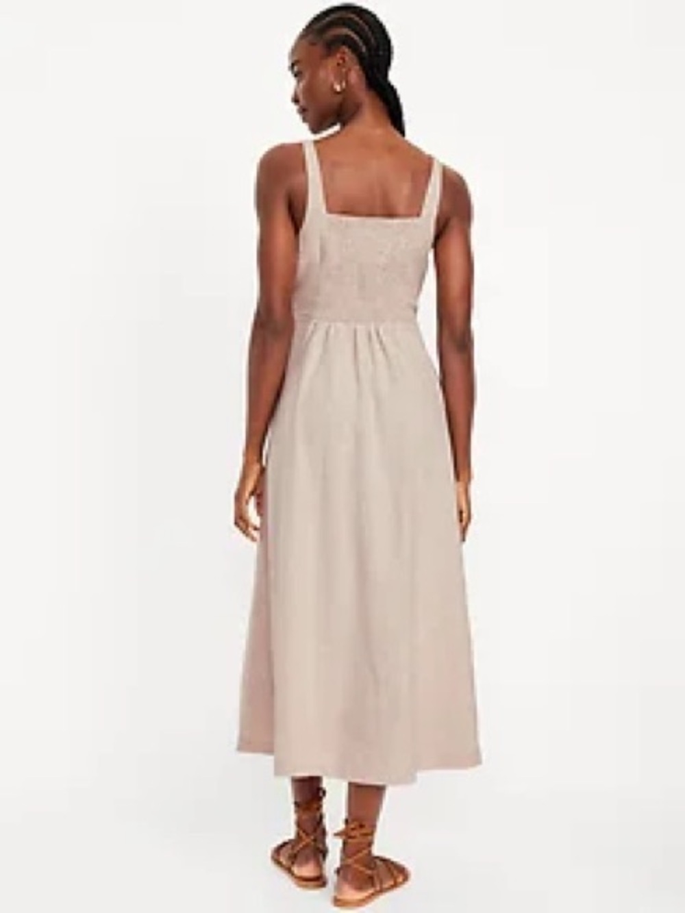 old navy beige dress Linen Blend Square-Neck Sleeveless Midi in Size L NWT 59 and wear sizes Neckline_closed back Khali Eyelet Halter Mini size:3-4 Years (110cm)